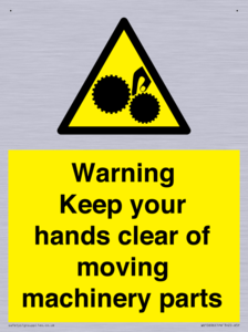 Warning - Keep your hands clear of moving machinery parts